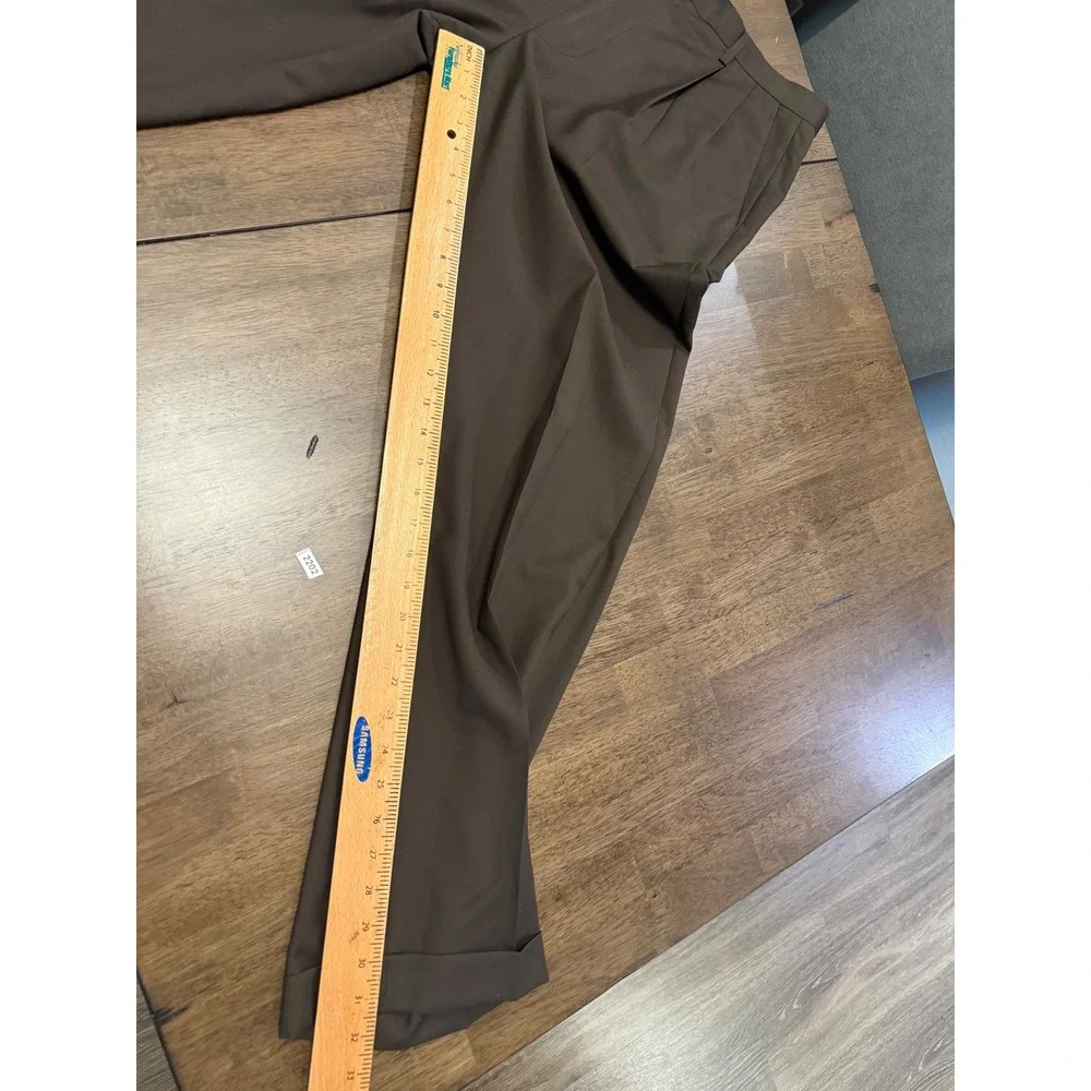 Zante Mens Pleated Dress Pants Brown Cuffed Hem Size 34 Business Slacks